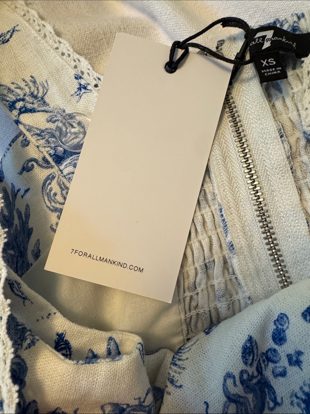 7 For All Mankind Blue and White Toile linen blend NWT Mini Dress XS - Picture 6 of 10